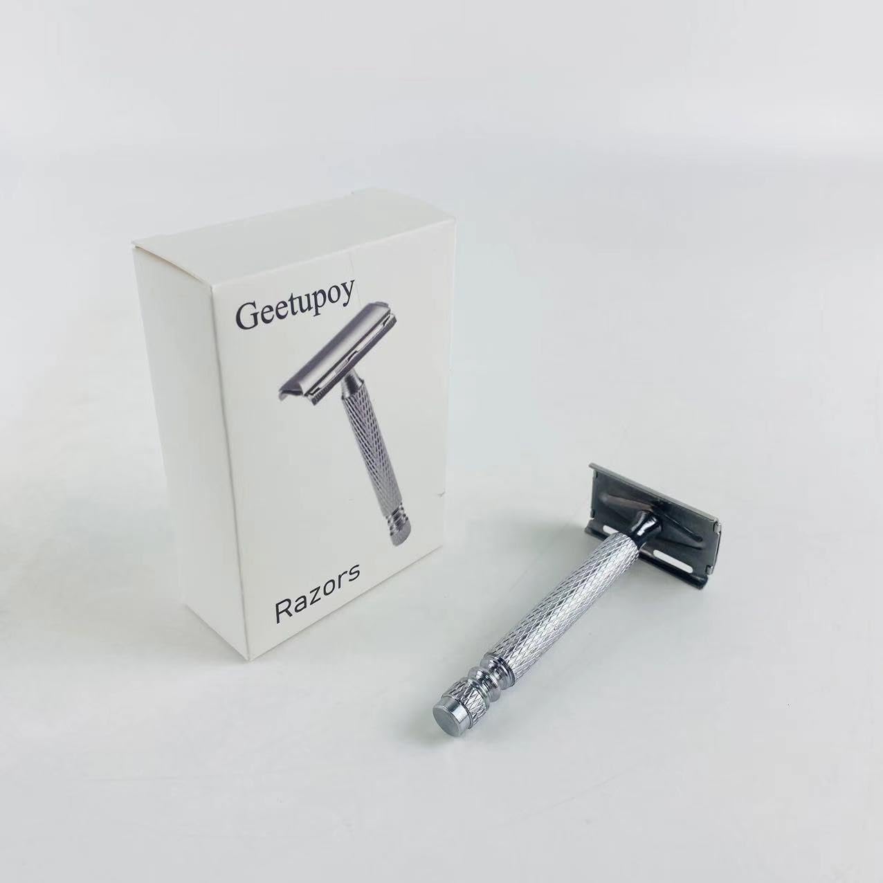 Premium Long Handle Double Edge Safety Razor - Butterfly Open Chrome Steel Razor with Blades for Men | Smooth, Close Shave | Ideal for Travel & Daily Grooming Routine