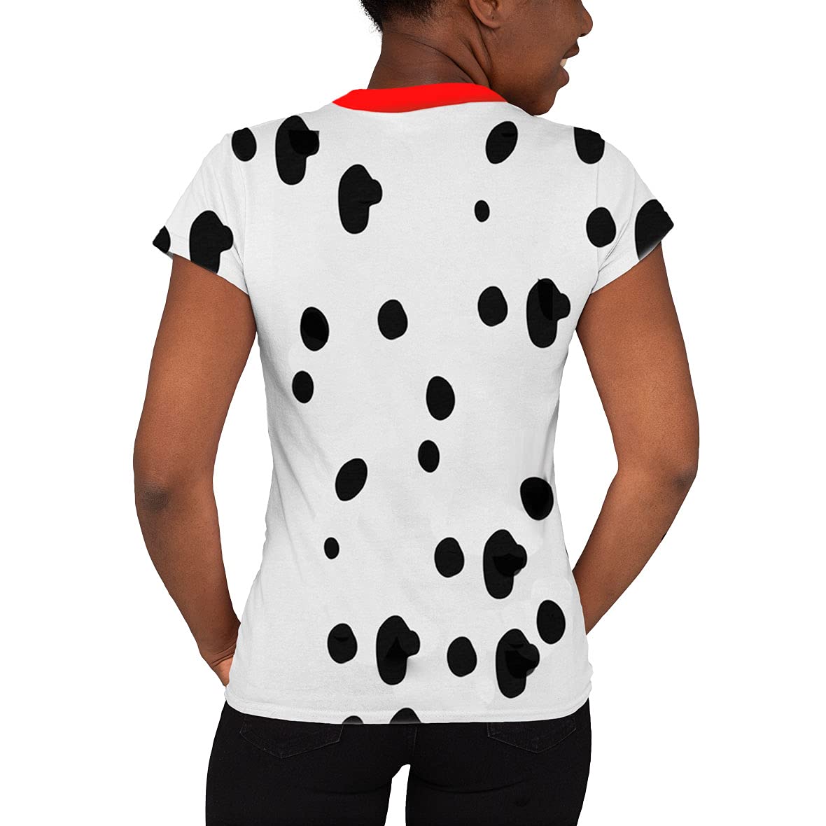 Women's Halloween Dalmatian Dog Costume - Sublimation T-Shirt with Red Collar & Dog Ears Headband - Perfect for Halloween Parties, Cosplay & Pet Lover Outfits