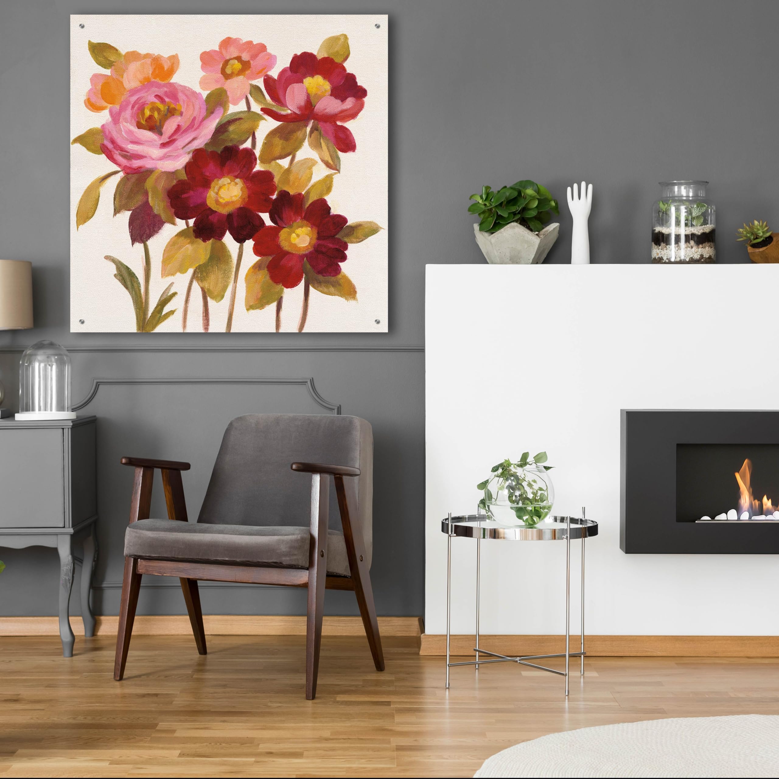 Silvia Vassileva 'English Garden IV' Acrylic Glass Wall Art - 36x36 Inch Modern Floral Painting for Living Room, Bedroom & Office Decor