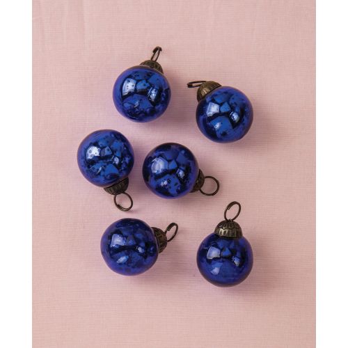 6 Pack Handcrafted Dark Blue Mini Mercury Glass Ball Ornaments - 1.5 Inch Christmas Tree Decorations for Holiday Home Decor, Party & Gift Giving