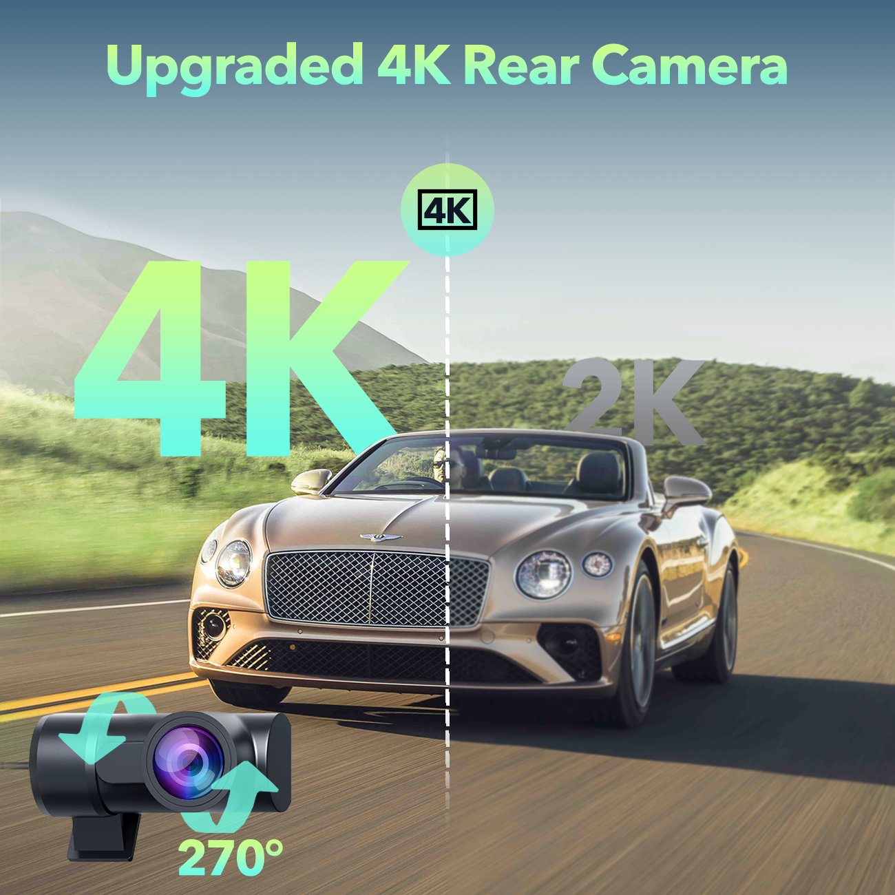 Campark DC19 4K Dual Dash Camera Front and Rear - 3.16
