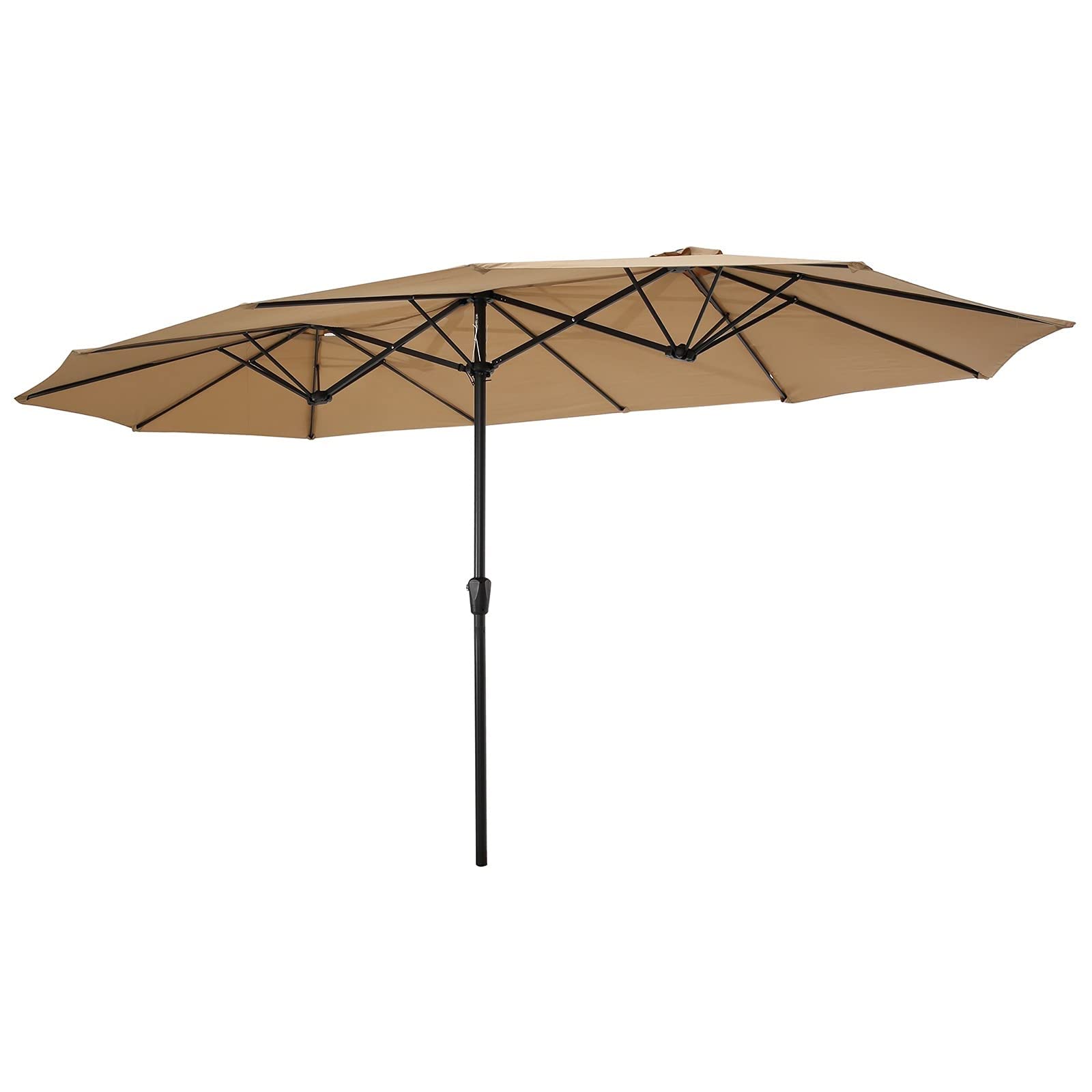 15x9ft Large Double-Sided Rectangular Outdoor Steel Twin Patio Market Umbrella with Crank Handle - Taupe Color for Poolside, Backyard, Garden, and Commercial Use