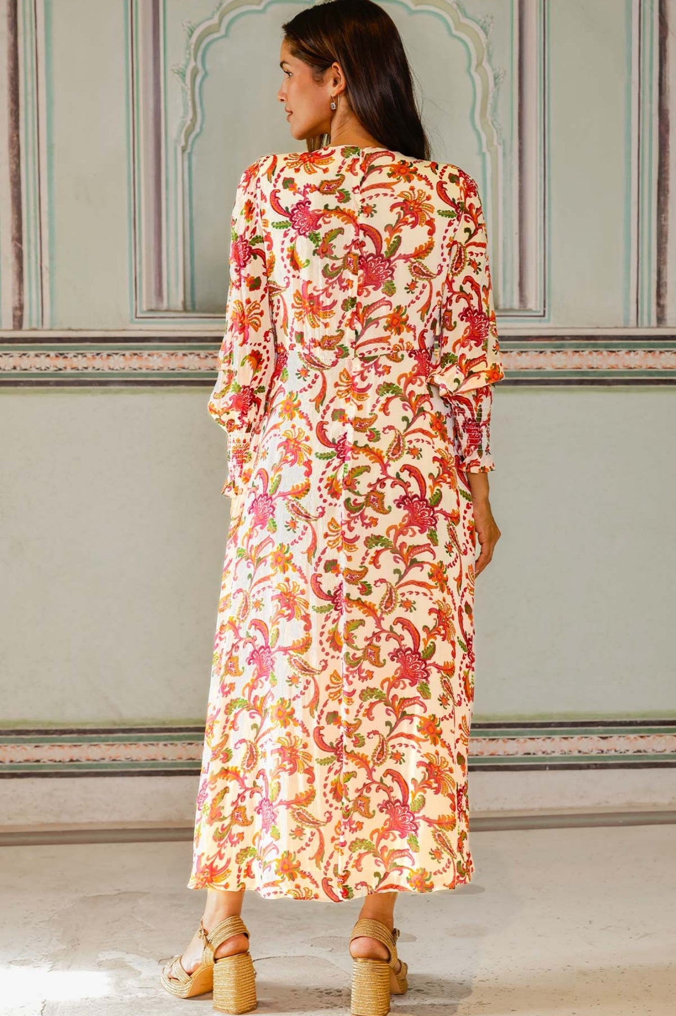 Long Sleeve Sally Anne Dress | Paisley Floral Print Women's Fashion Dress for Casual Wear, Office & Special Occasions