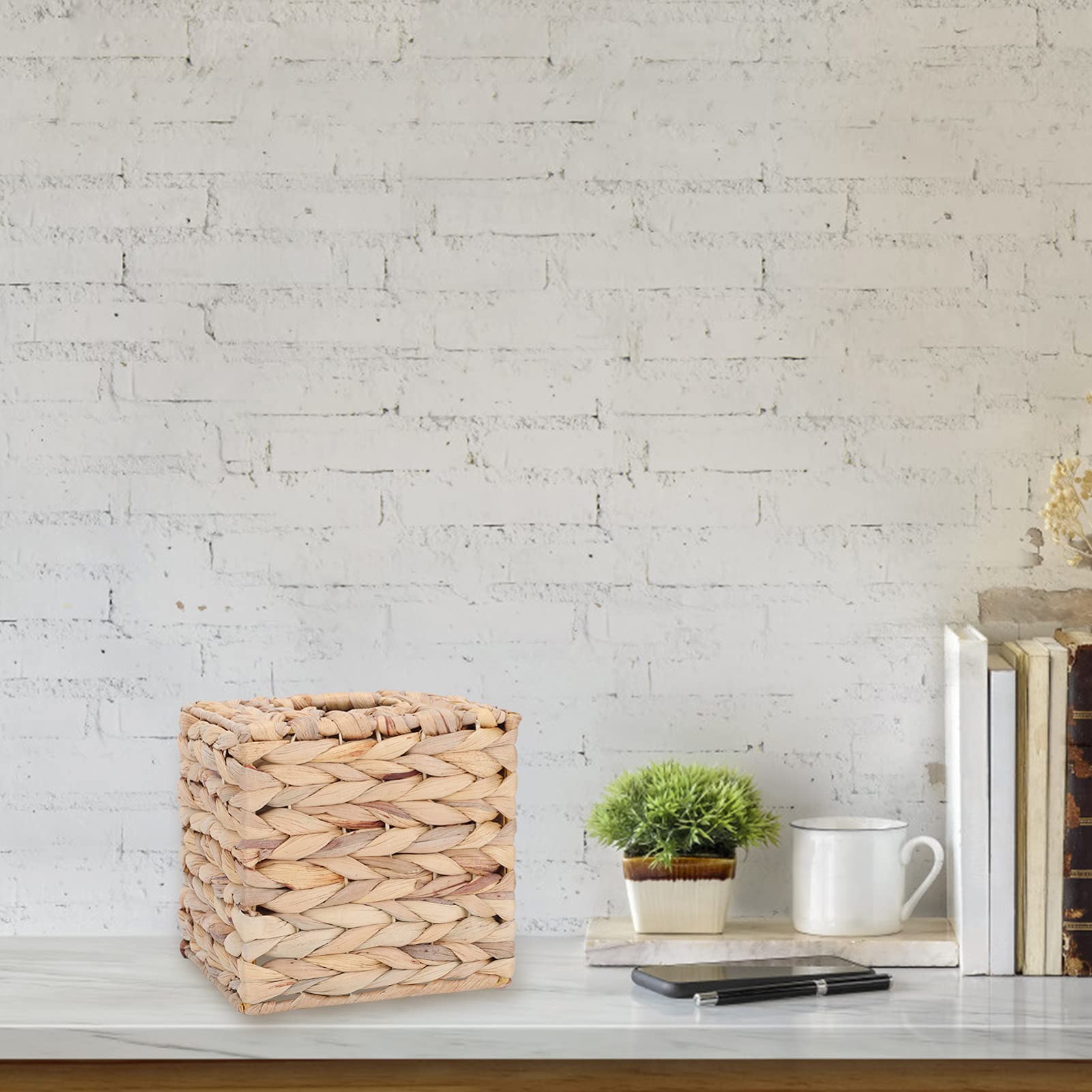 Eco-Friendly Square Seagrass Tissue Box Cover - Handwoven Paper Napkin Dispenser for Bathroom Vanity & Countertop Decor (Light Yellow) | Perfect for Coastal, Farmhouse & Boho Home Decor Styles