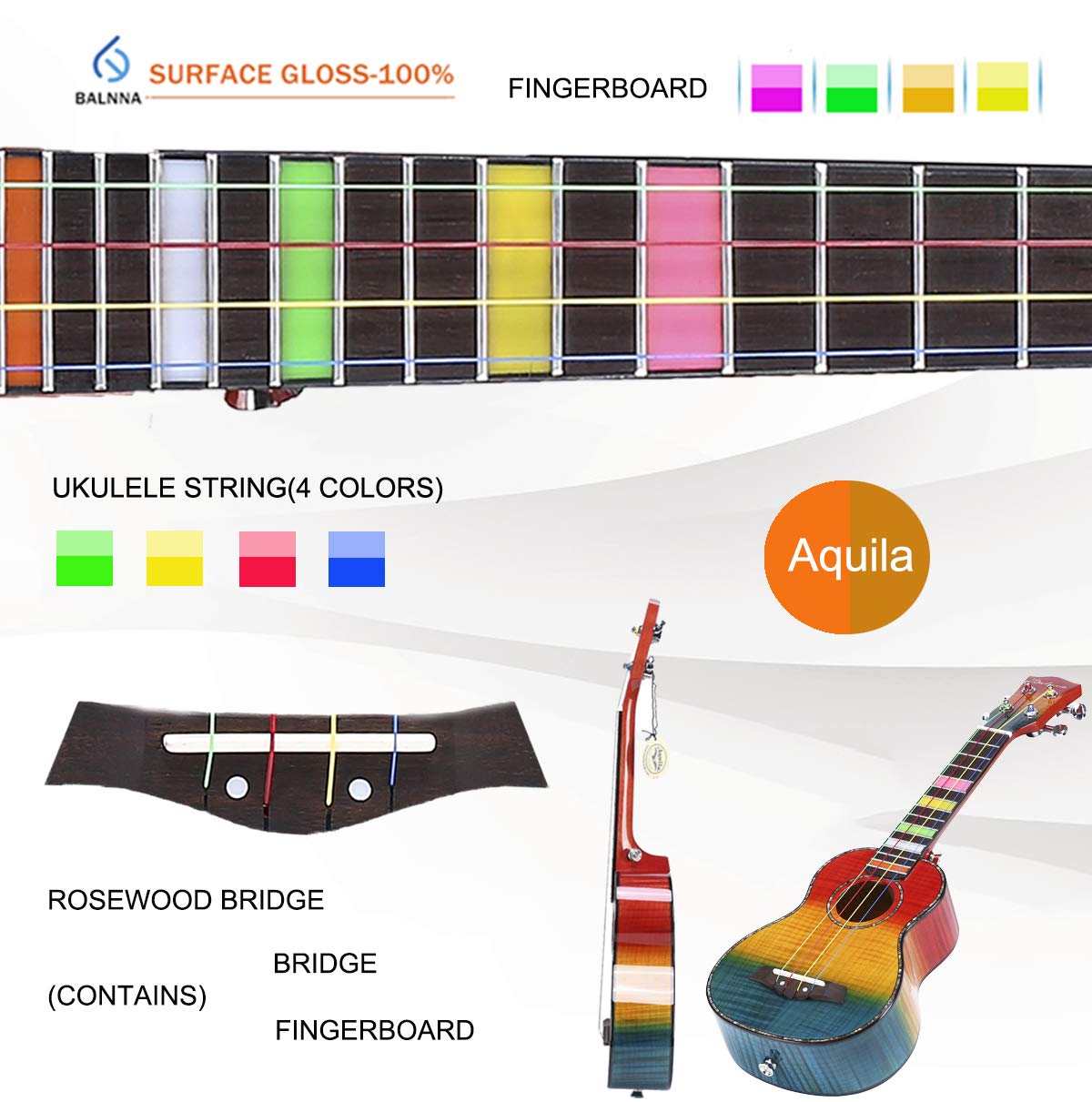 23 Inch Concert Ukulele with Aquila Color Strings - Premium Maple Wood Hawaiian Guitar for Beginners - High Gloss Finish with Complete Accessories - Perfect for Travel, Beach Parties & Music Lessons