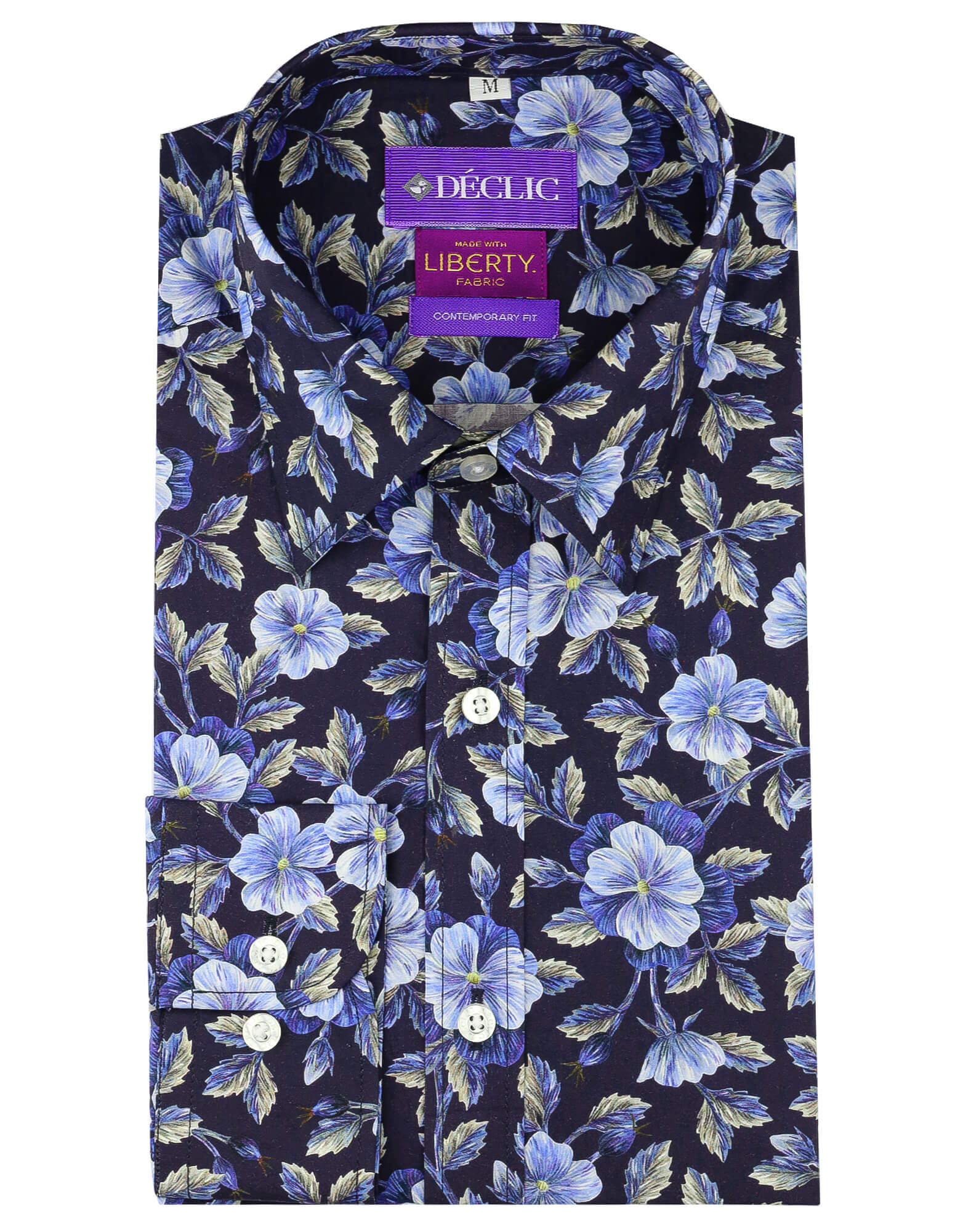 DÉCLIC Liberty Embroidered Botanical Print Shirt for Women - Navy Blue Floral Blouse - Perfect for Casual Outings, Office Wear & Spring Fashion