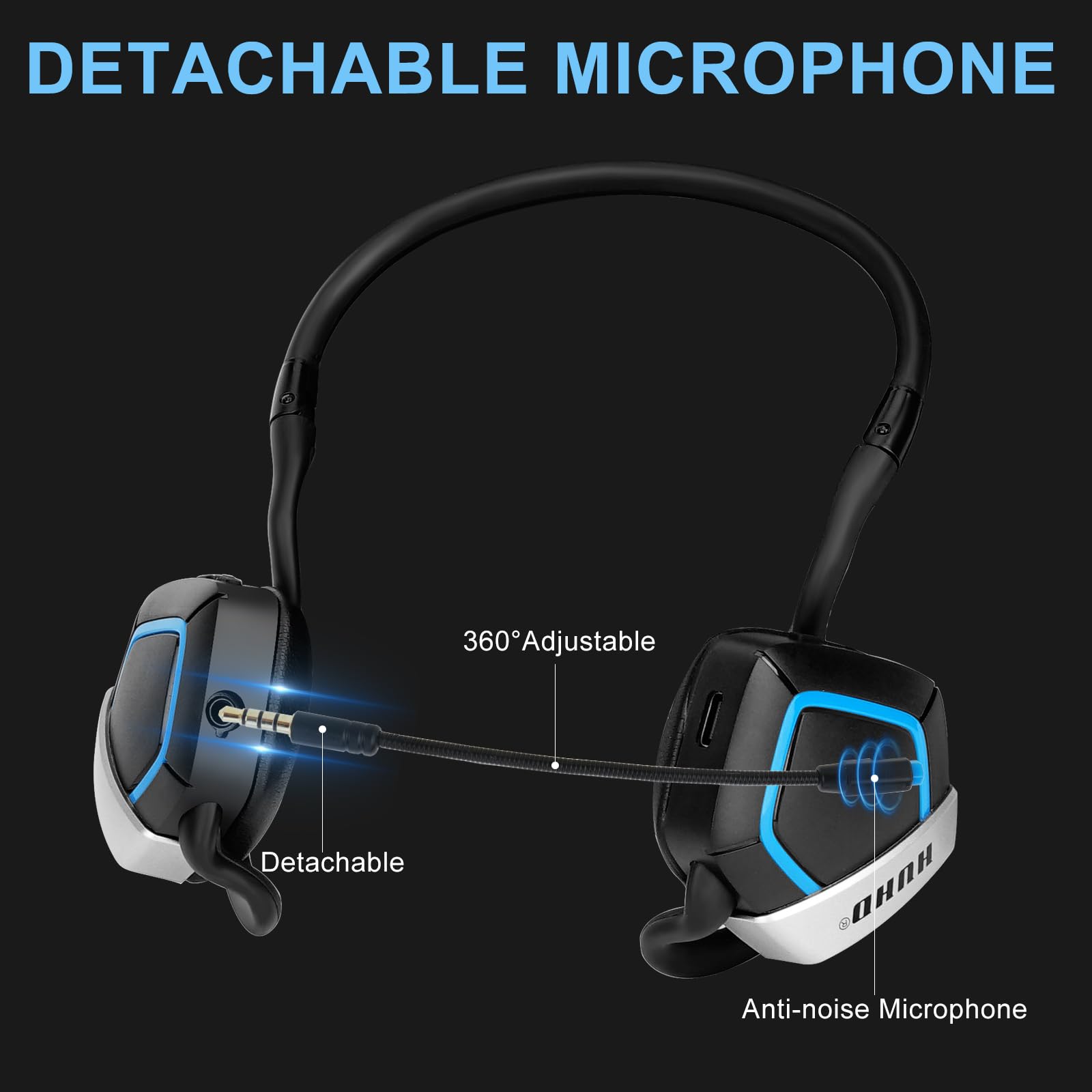 **Wireless Gaming Headset for PS5, PS4, PC, Nintendo Switch - Detachable & Adjustable Microphone, Foldable Design - Perfect for Online Gaming, Streaming, and Virtual Meetings**
