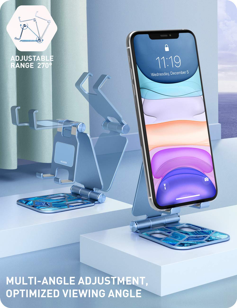 i-Blason Universal Foldable Phone Stand Holder - Compatible with iPhone 16/15/14/13 Pro Max & All Smartphones - Adjustable Desk Stand for Watching Videos, Video Calls & Hands-Free Use (Blue)