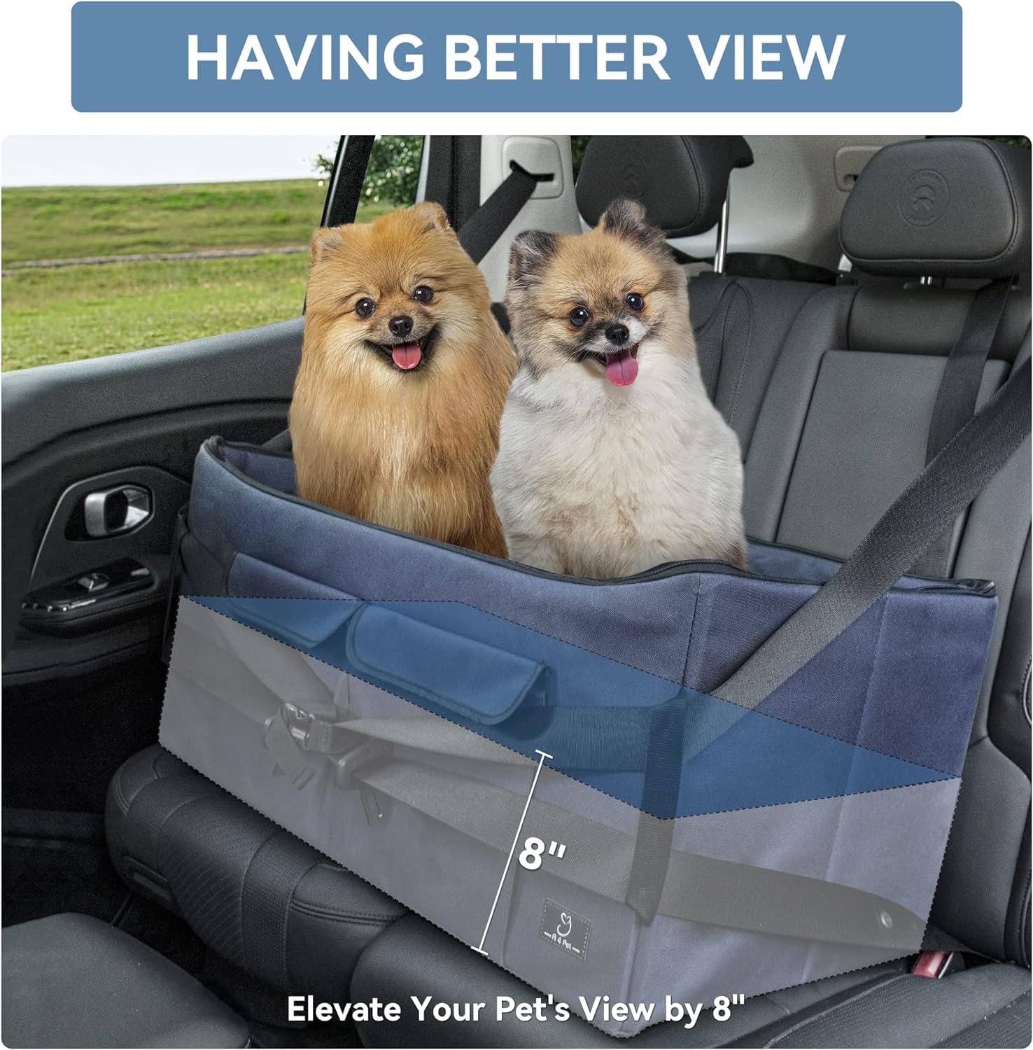 **A4Pet Large Dog Car Seat for Medium & Big Dogs - Washable Cover, Safety Leash & Storage Pockets - Foldable & Portable Pet Booster Seat for Travel, Road Trips & Outdoor Adventures**