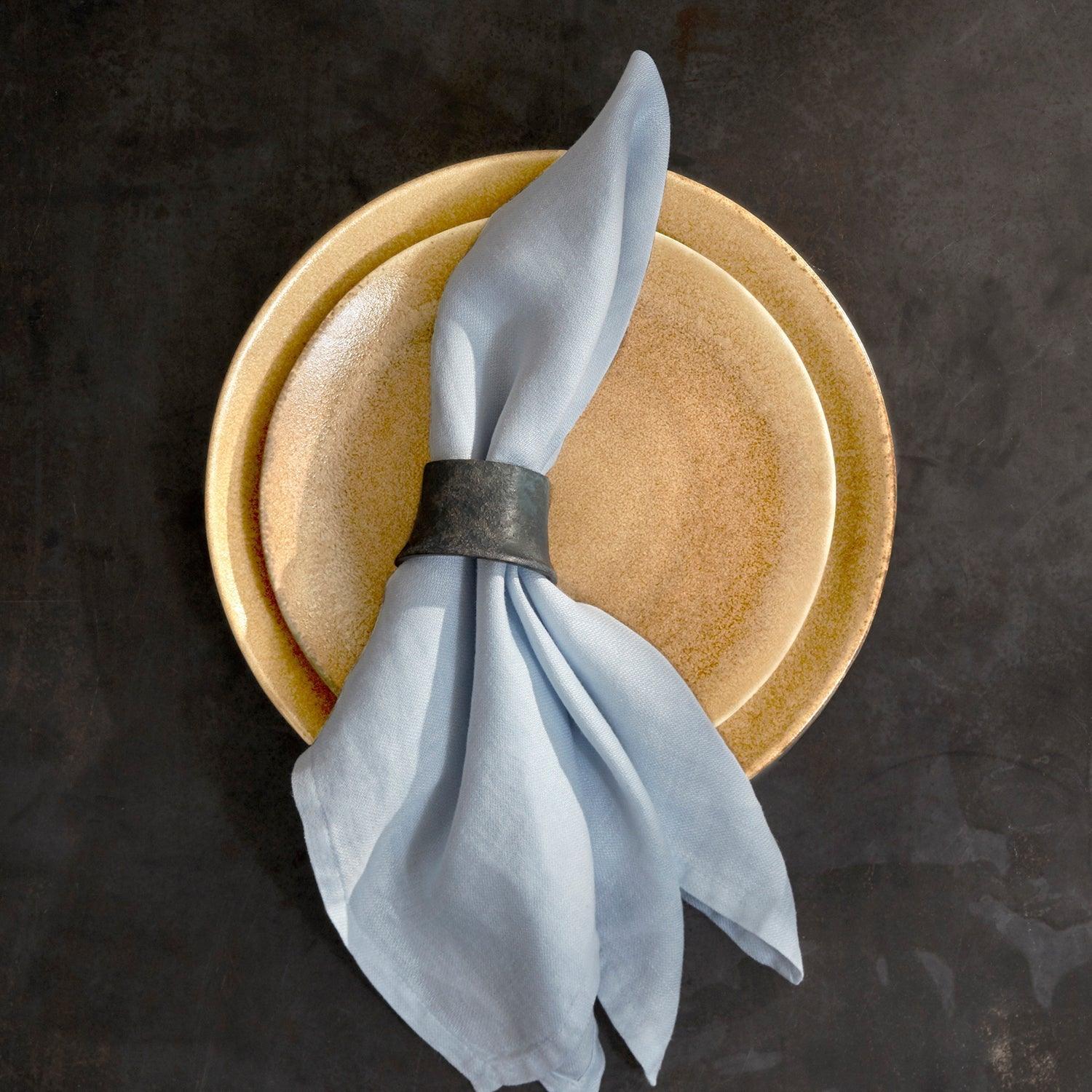 Premium Linen Sateen Napkins Set of 4 - Soft Light Blue Table Linens for Elegant Dining, Wedding Decor & Dinner Parties