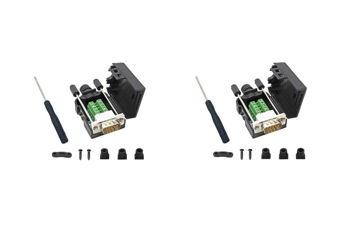DB9 Male D-Sub Solderless Breakout Terminal Block Connector Kit - 2 Pack (DB9 Male) - Perfect for DIY Electronics, Computer Repair, and Serial Port Connections