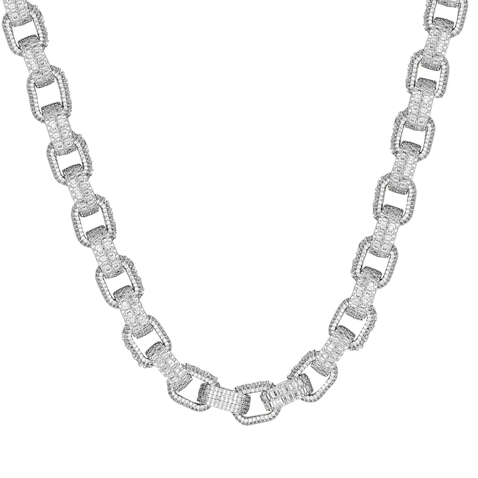 Men's Baguette Double Row Custom Micro Pave Hermes Chain Necklace - Elegant Layered Jewelry for Gifts, Weddings & Special Occasions