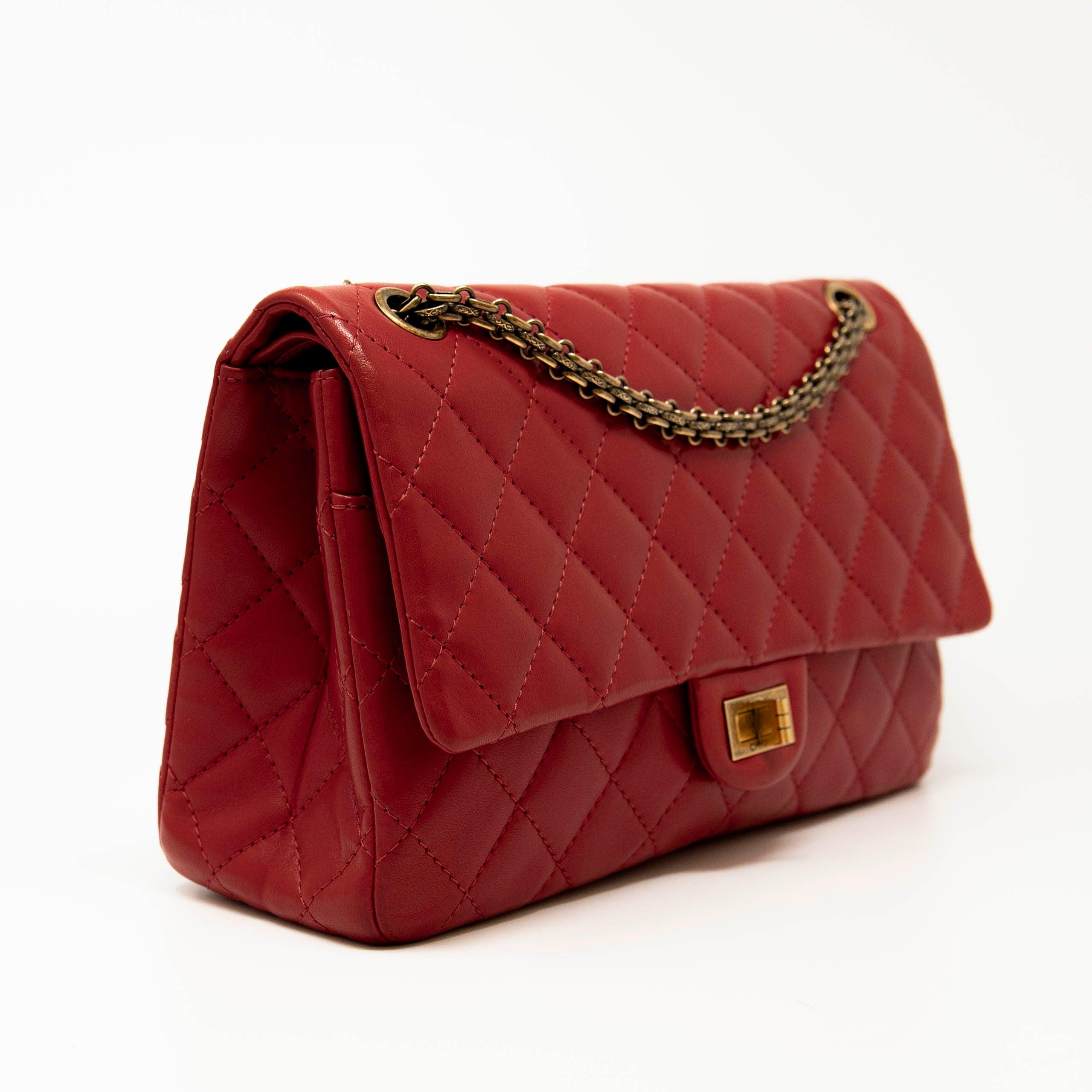 Authentic Chanel Red Lambskin 2.55 Reissue 226 Flap Bag - Luxury Designer Handbag for Women, Perfect for Date Night & Special Occasions
