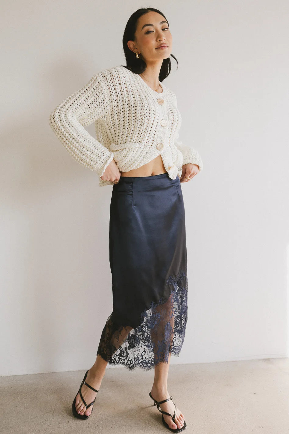 Frankie Asymmetrical Skirt for Women - Navy Blue High Waist Flowy Midi Skirt | Trendy A-Line Skirt for Casual Wear, Office & Date Night Outfits