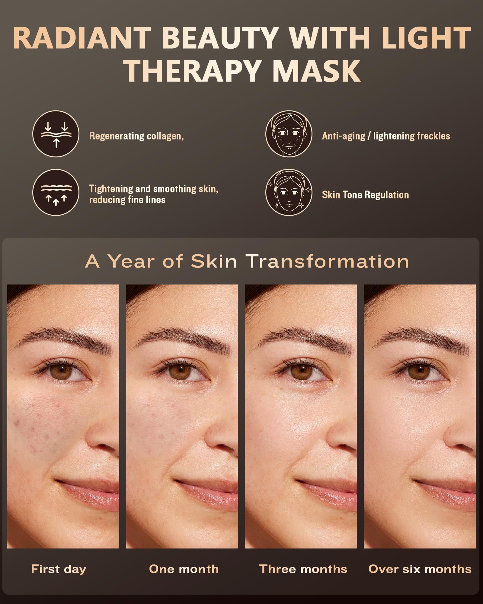 LED Light Therapy Face Mask for Skin Rejuvenation - Red & Blue Light Therapy for Acne Relief, Wrinkle Reduction & Skin Repair | At-Home Facial Treatment Device | Perfect for Anti-Aging & Skincare Routine (Black)