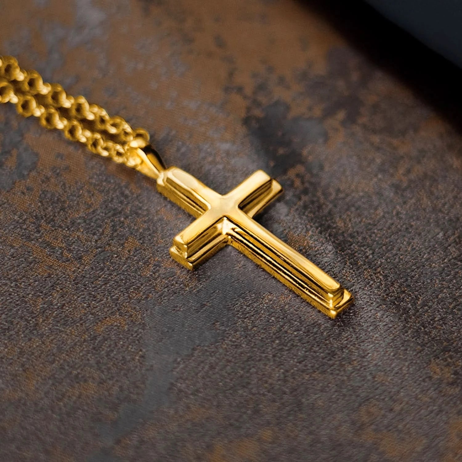 Stunning Heavy Gold Cross Necklace for Women & Men - Religious Jewelry Gift for Baptism, First Communion & Everyday Wear