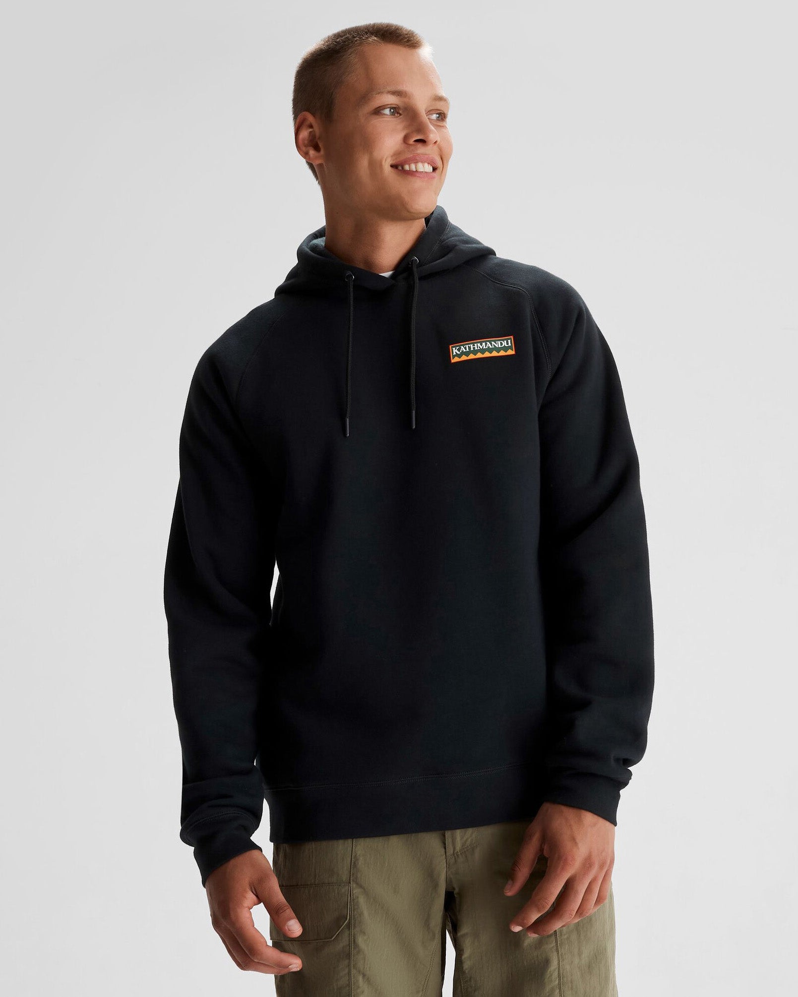 Men's Kathmandu Heritage Logo Slouchy Hoodie - Black | Cozy Pullover Sweatshirt for Casual Wear & Outdoor Adventures