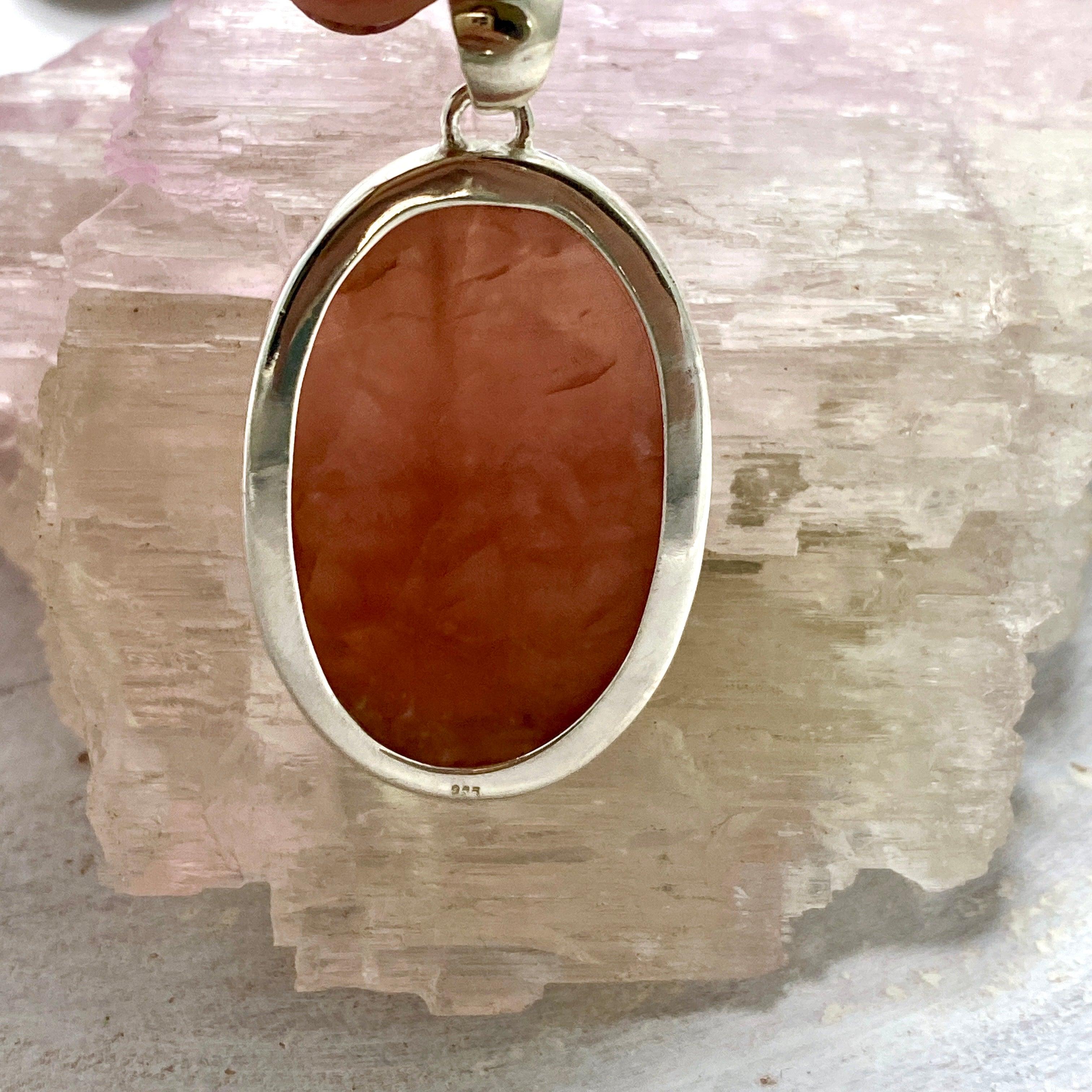 Rhodochrosite Oval Pendant Necklace KPGJ3236 - Elegant Gemstone Jewelry for Women, Gift for Her, Perfect for Parties & Special Occasions