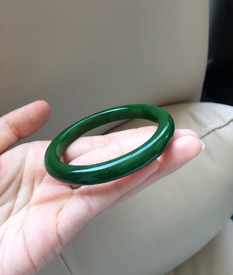 Natural Jade Bangle Bracelet - 57.2mm Inner Diameter Nephrite Jade Bangle (NBE006) - Perfect for Meditation, Yoga & Spiritual Healing