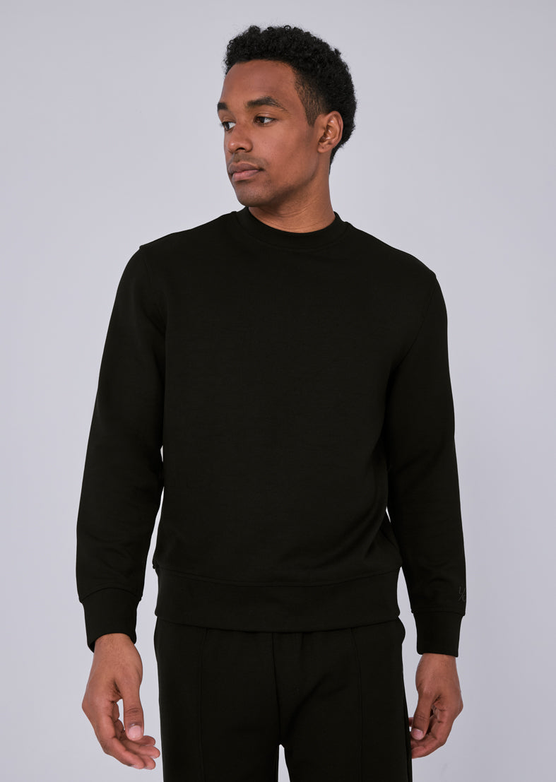 Men's All Around Lounge Crew Neck Sweatshirt - Soft Casual Pullover Sweater for Relaxing at Home, Travel & Everyday Wear (Black)