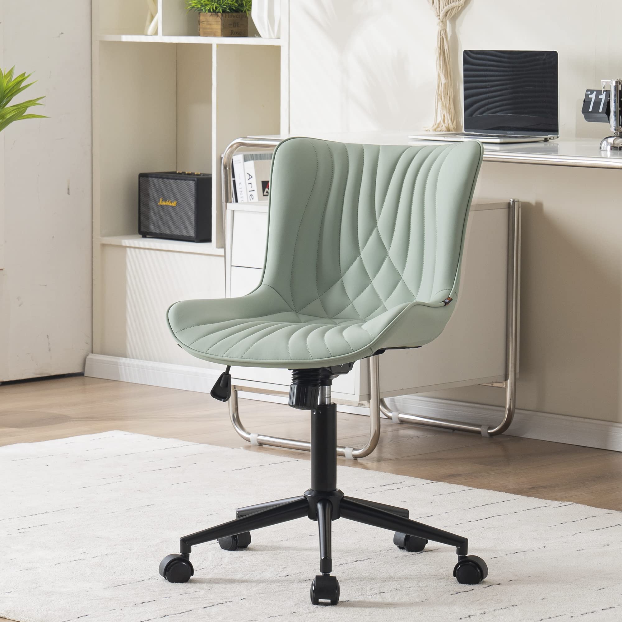 YOUNIKE Ergonomic Office Chair - Armless Desk Chair with Wheels, Adjustable Swivel Rolling Task Chair for Home Office - Modern Faux Leather Padded Computer Chair with Back Support in Mint Seafoam Green - Perfect for Work from Home, Gaming & Study Sessions