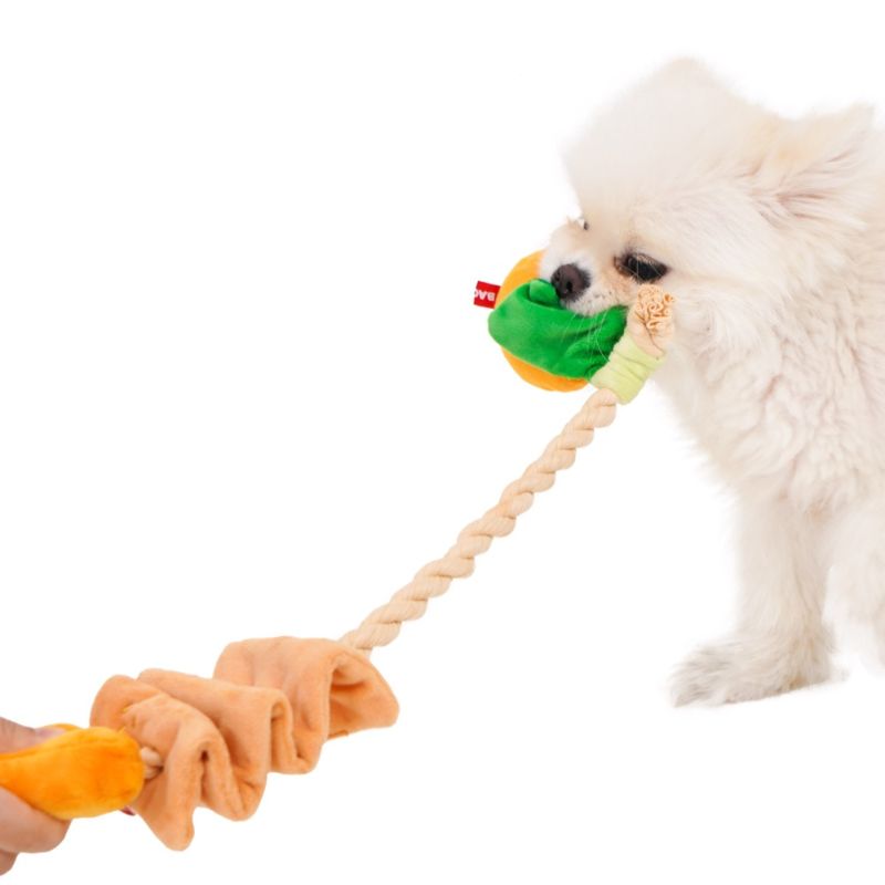 Durable Bacon & Fishcake Skewer Tug Toy for Dogs - Interactive Chew Toy for Aggressive Chewers, Puppy Teething, and Playtime Bonding