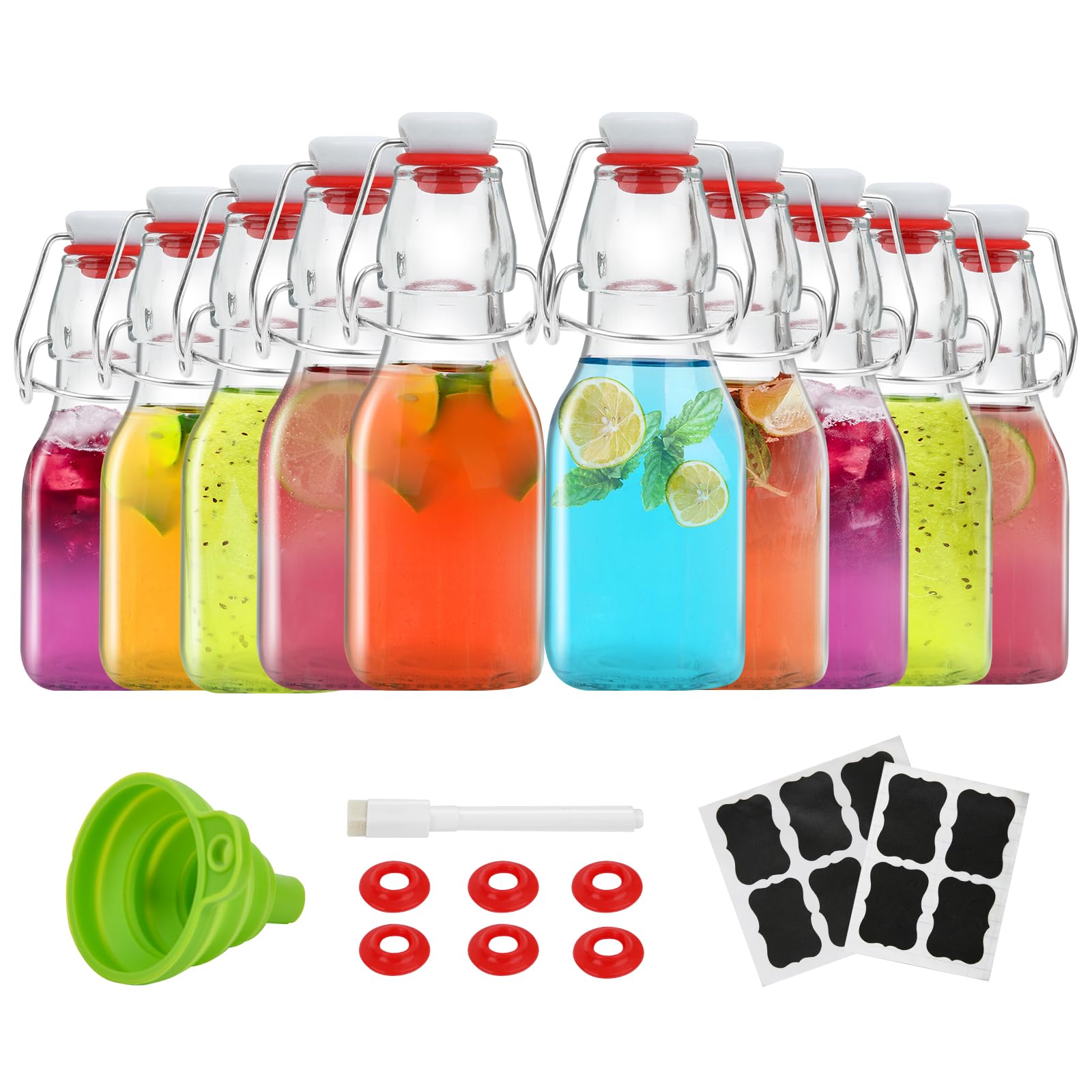 4 oz Swing Top Glass Bottles with Airtight Flip Lids - 10 Pack for Home Brewing, Beverages, Oil, Vinegar, Water, Soda, Kefir, Limoncello & Homemade Liquor | Perfect for Kitchen Storage, DIY Drinks & Gifts