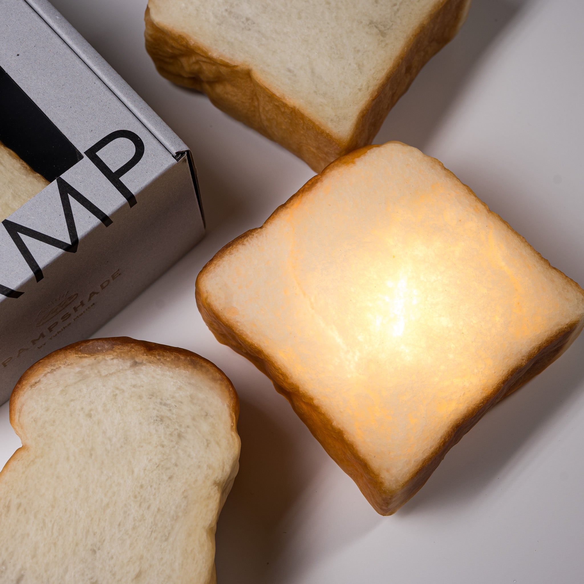 PAMPSHADE Real Bread Lamp - Square Toast LED Night Light by Yukiko Morita | Unique Home Decor for Bedroom, Kitchen & Cafe | Cozy Lighting Gift Idea