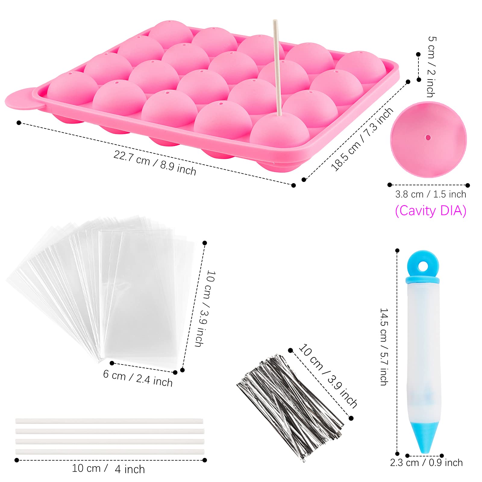 Ocmoiy 262-Piece Cake Pop Mold Kit - 20 Cavity Silicone Molds, Sticks, Wrappers, Silver Twist Ties & Decorating Pen for Baking, Party Treats & DIY Desserts | Perfect for Birthdays, Weddings & Holiday Celebrations