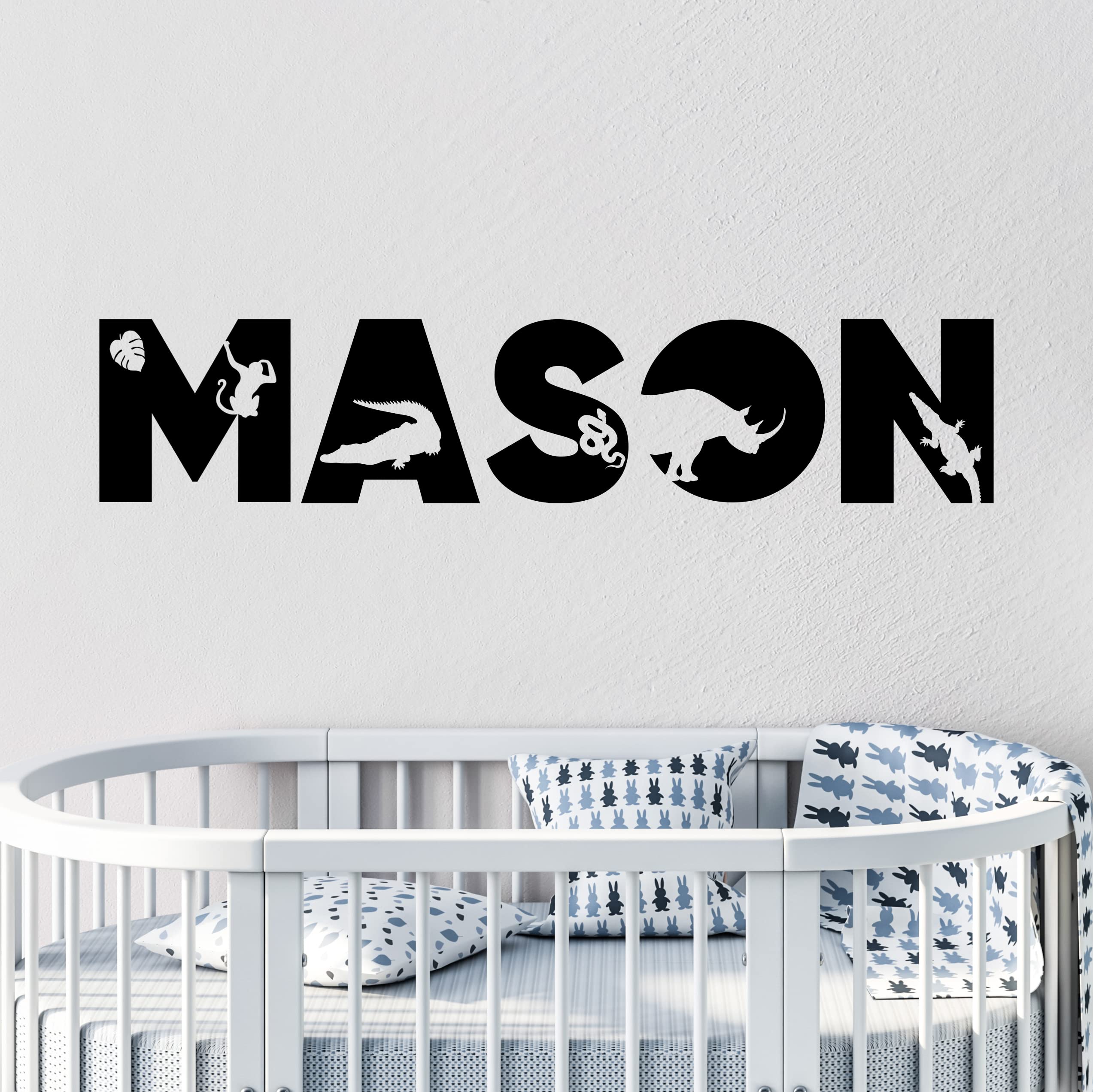 Custom Wall Name Decals - Safari & Jungle Animal Nursery Room Decor for Boys & Girls - Perfect for Kids Bedroom, Playroom & Nursery Wall Decorations