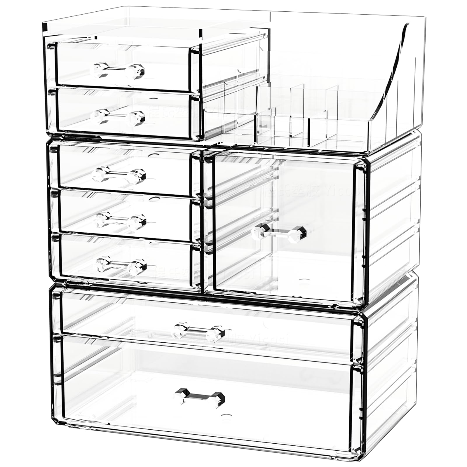 8-Drawer Clear Acrylic Makeup Organizer & Storage Case - Stackable Cosmetic Display Stand for Jewelry, Hair Accessories & Skincare Products | Perfect for Vanity, Bathroom & Dressing Table Organization