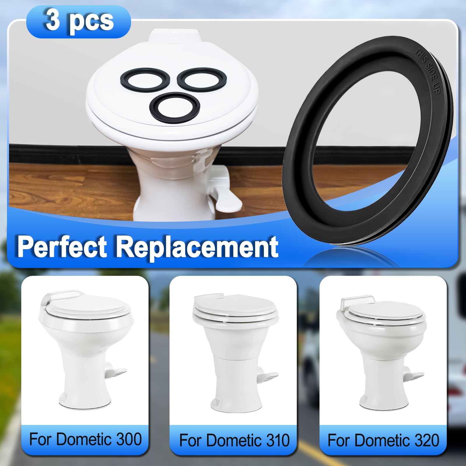 Dometic 300/310/320 RV Toilet Seal Replacement Kit - 3 Pack Flush Ball Rubber Gasket (Replaces Part #385311658) | Perfect for Camper, Motorhome & Travel Trailer Toilet Repairs
