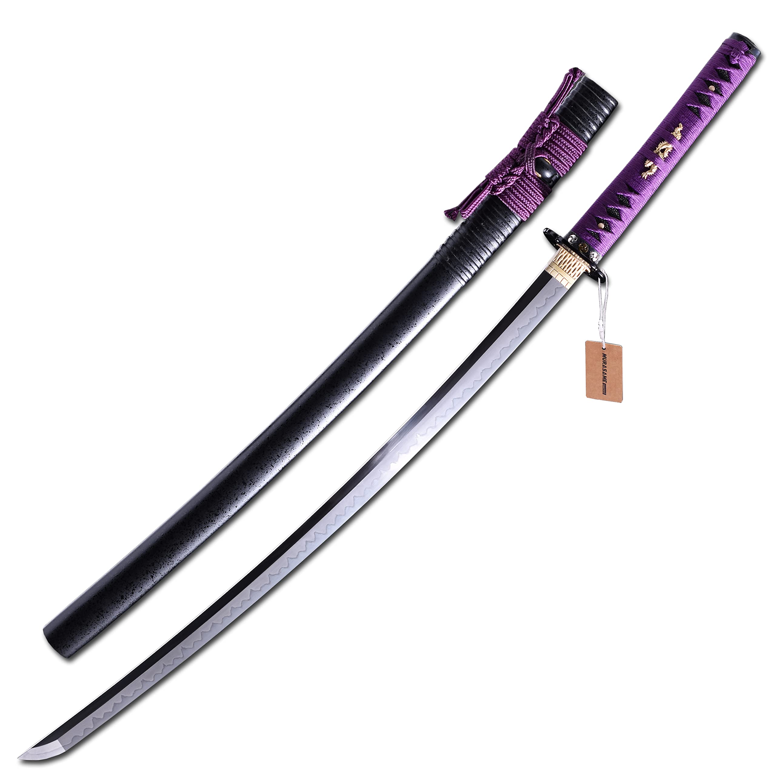 Premium MURASAME Katana Sword - Authentic L6 Steel Clay Tempered Blade with Hamon Pattern & Razor Sharp Edge - Perfect for Martial Arts Training, Cosplay, and Collectors Display