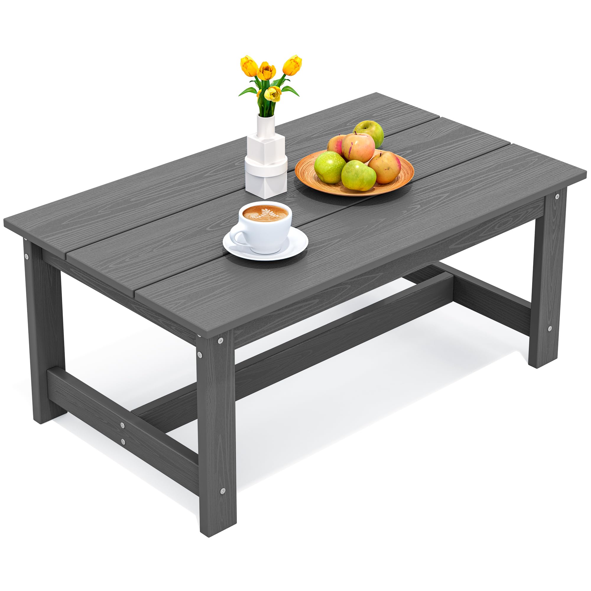 SERWALL HDPE Rectangle Outdoor Coffee Table - All-Weather Patio Side Table for Balcony, Poolside, Deck & Garden - Durable Gray Outdoor Furniture for Backyard, Porch & Pool Area Relaxation