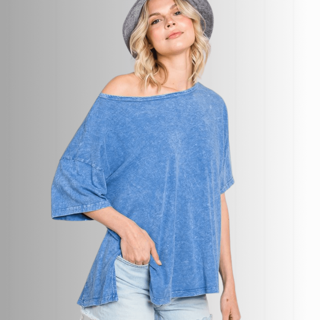 Aubree Women's Cotton Slub Mineral Washed T-Shirt - Soft Vintage Style Casual Tee for Everyday Wear & Layering