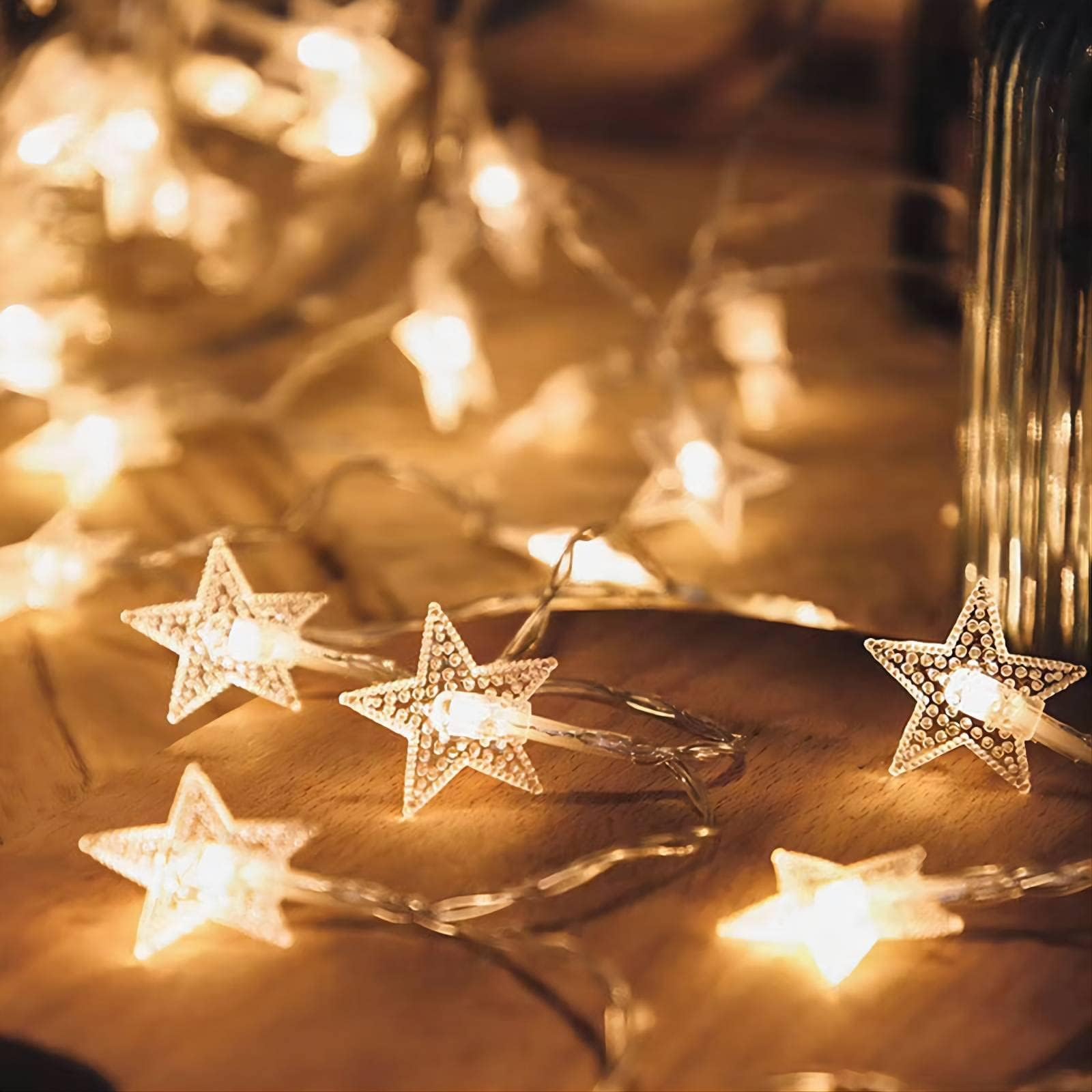 Ramadan Decorations Star String Lights - 20 FT 40 LED Battery Operated Twinkle Fairy Lights in Warm White for Bedroom, Office, Home, Camper - Indoor & Outdoor Eid, Christmas Tree Decor - Perfect for Ramadan, Eid Celebrations, Holiday Parties, and Cozy Home Ambiance