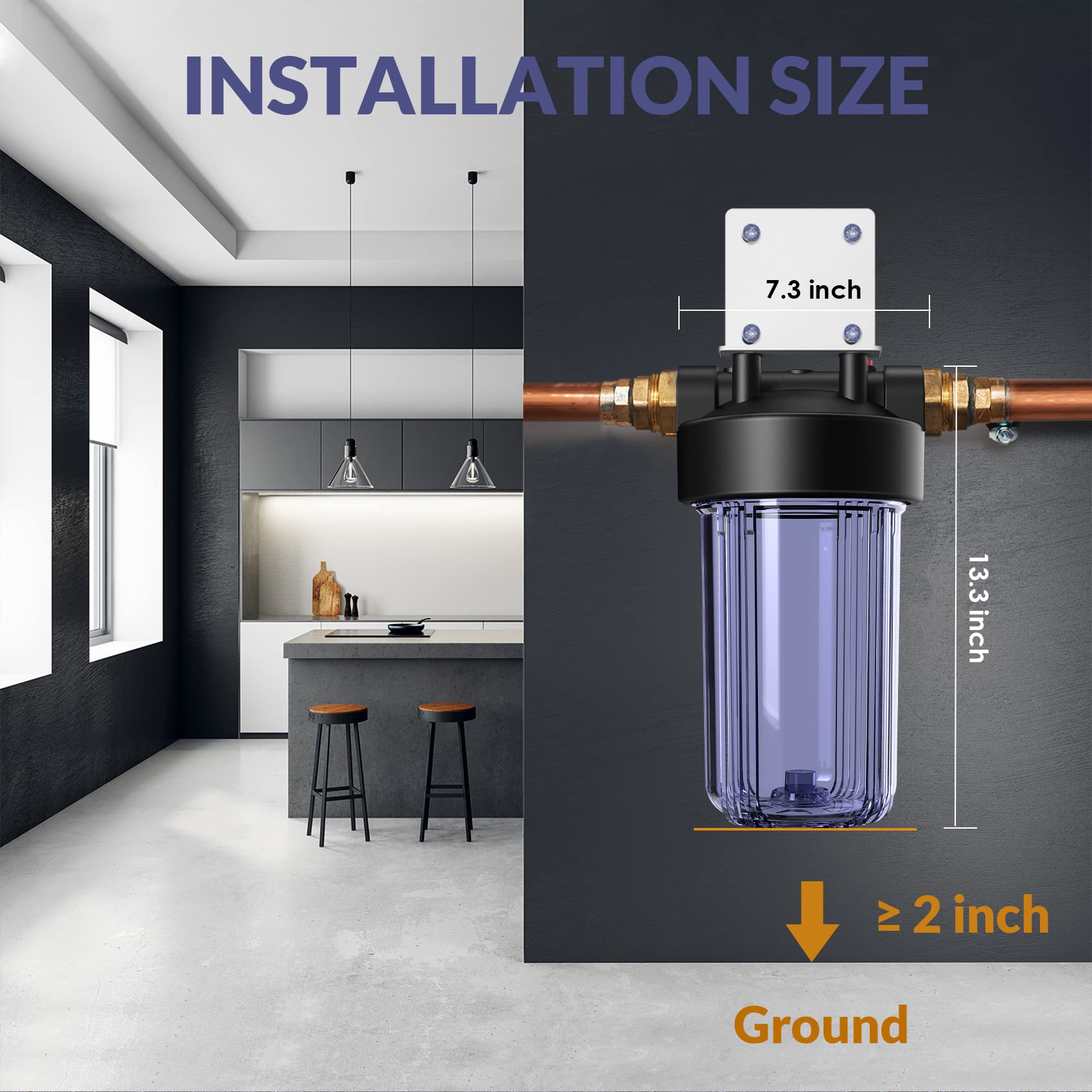 SimPure 10-Inch Whole House Water Filter Housing DB10C with 5 Micron 10