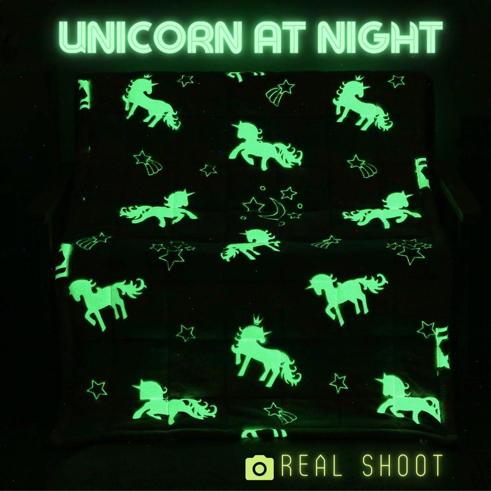 Bood Glow Flannel Weighted Blanket for Kids - 7 lbs Glow in The Dark Rainbow Unicorn Blanket | Soft & Comfortable Weighted Blanket for Children & Girls | Perfect for Bedtime, Anxiety Relief & Sensory Needs