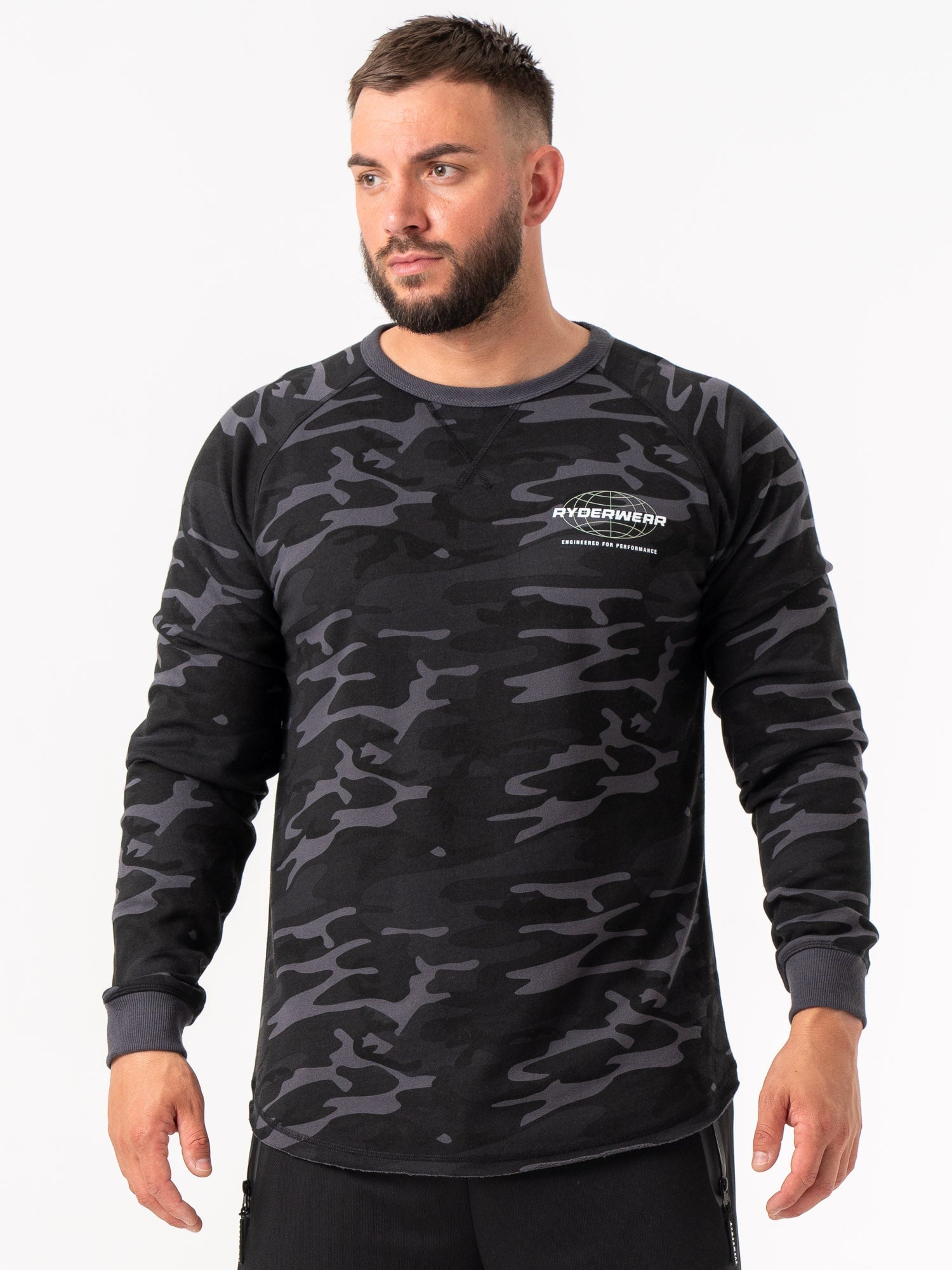 Energy Crew Neck T-Shirt - Black Camo Print | Men's Casual Streetwear Tee for Gym, Workout & Everyday Wear