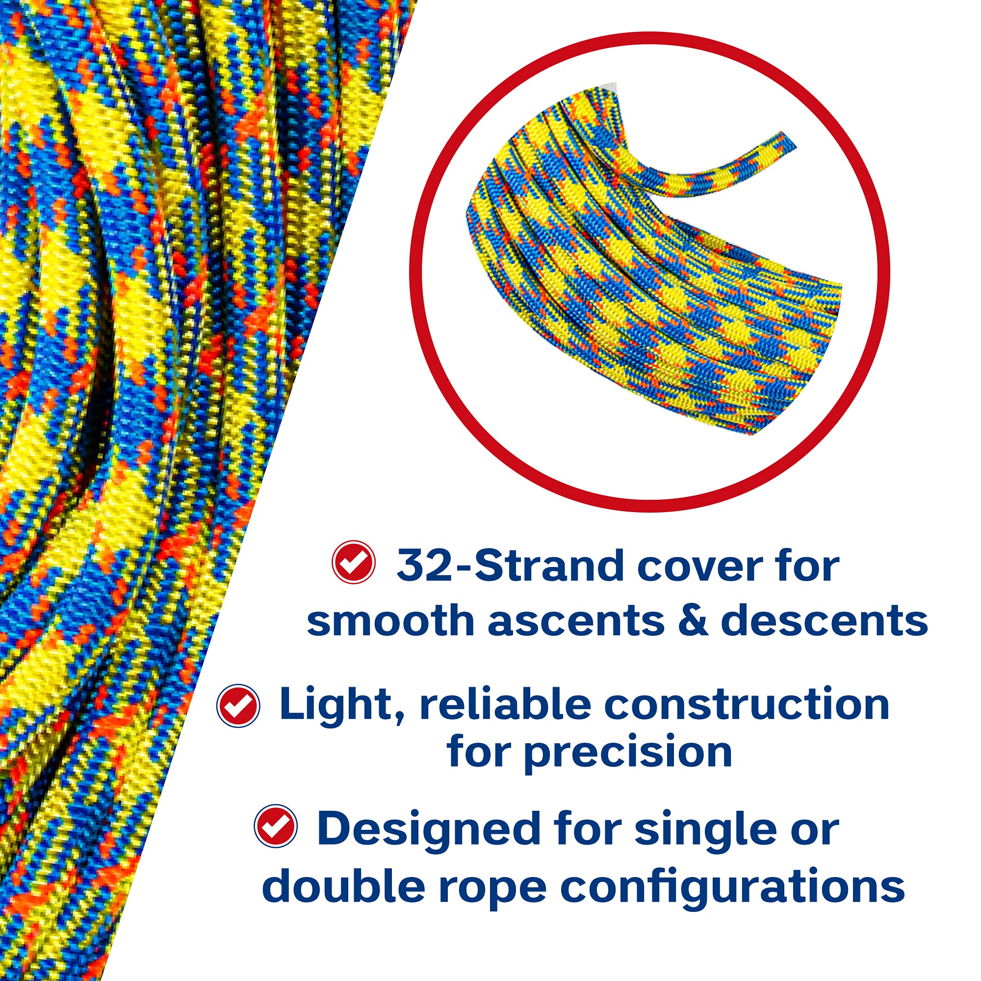 **Teufelberger drenaLINE 11.8mm x 200ft Climbing Rope – 32-Strand Polyester Arborist Rope (Blue, Orange, Yellow) – Ideal for Tree Climbing, Rigging & Professional Arborist Work**