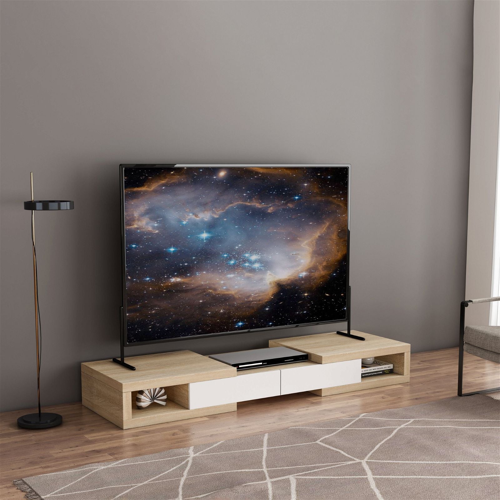 Tauris™ 250cm Light Oak Split Expandable TV Stand - Modern Media Console for Living Room, Bedroom & Home Theater