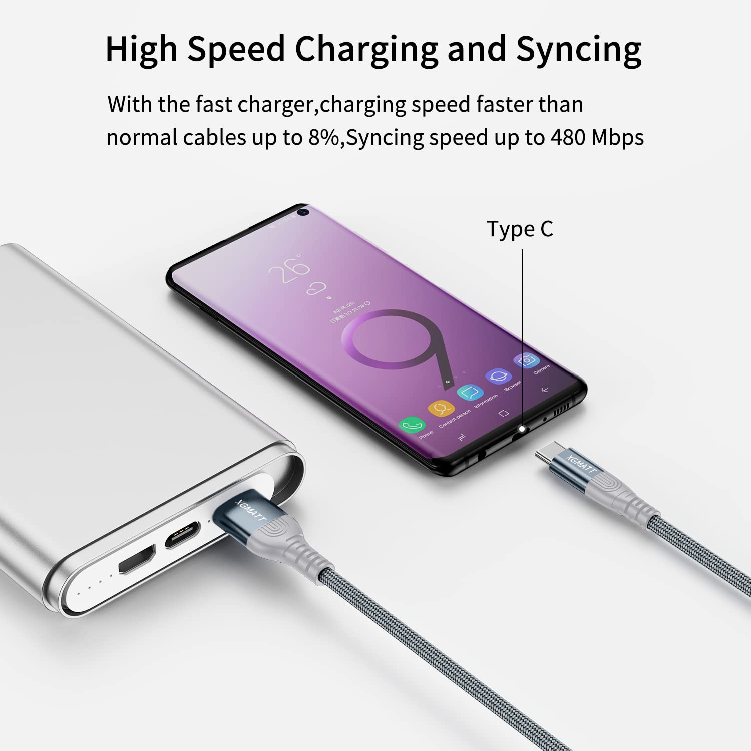 3-Pack USB C Fast Charging Cable 1M 2M 3M Nylon Braided Type C Charger for Samsung Galaxy S10 S9 S8 A51 A70, Huawei P40 P30 P20, Google Pixel, Sony Xperia, Nintendo Switch - Durable Grey Cables for Home, Office & Travel Charging