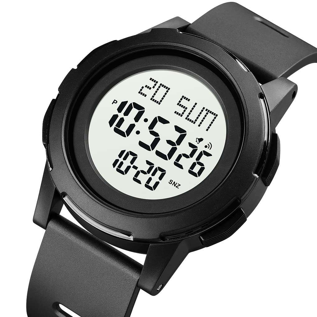 Gosasa Men's and Women's Digital Sports Watch - Waterproof Silicone Casual Watch for Students, Black & White - Perfect for Running, Gym, Swimming & Everyday Wear