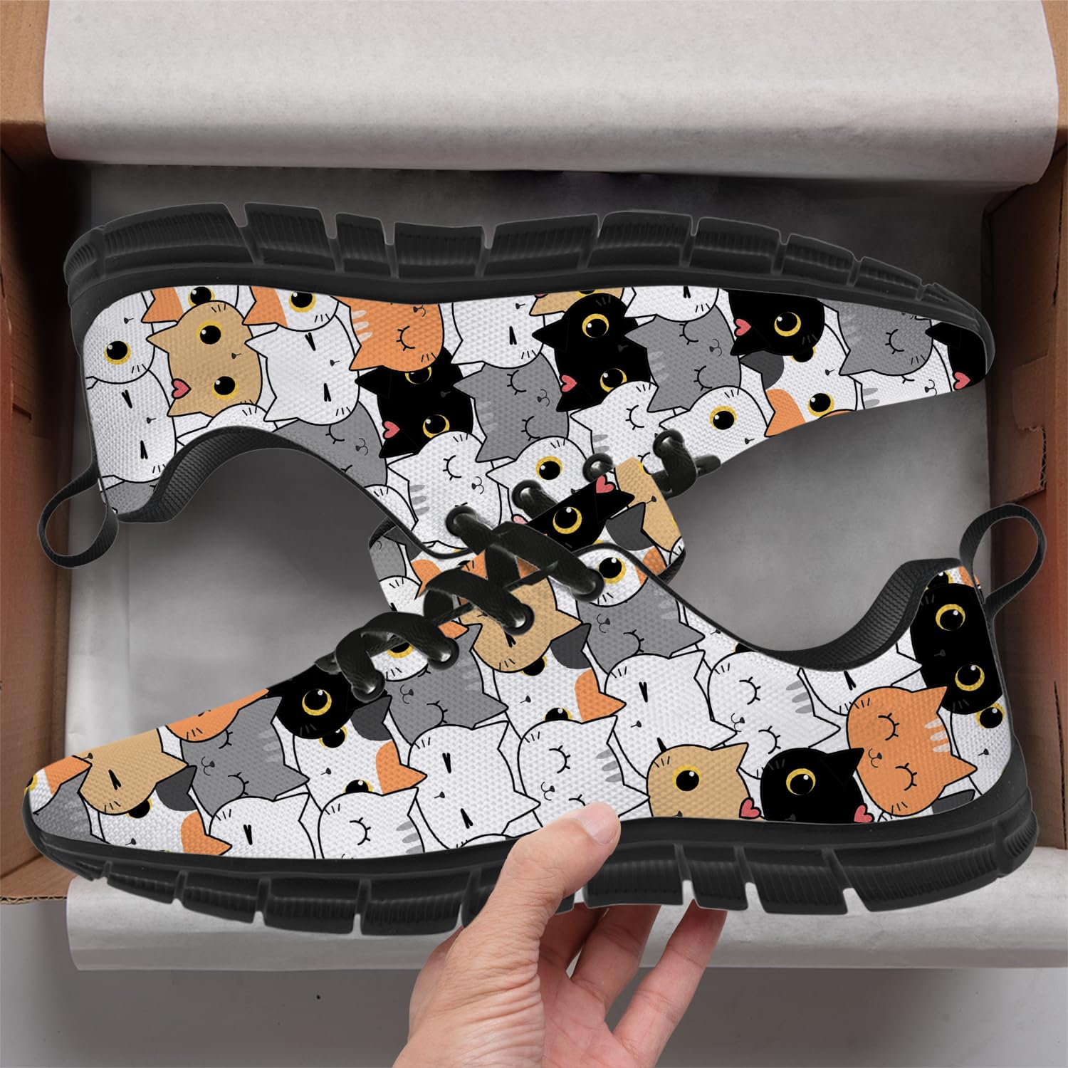 Women's Cat Print Sneakers - Cute Running & Tennis Shoes for Her - Perfect Gift for Cat Lovers - Ideal for Jogging, Gym Workouts & Casual Wear