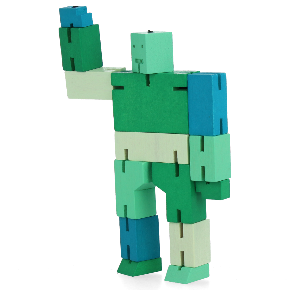 Cubebot Micro Green Multi - Compact Wooden Puzzle Robot Toy for Kids & Adults - Perfect for Office Desk Decor, Stress Relief, and Creative Play