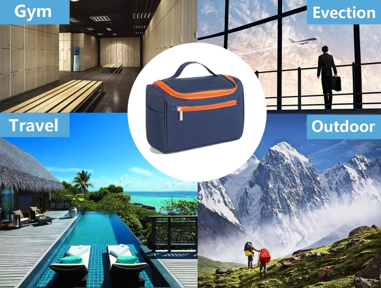 DREHOTRY Waterproof Hanging Toiletry Bag for Travel - Cosmetic Organizer, Makeup Case, Shaving Kit & Gym Shower Bag for Men & Women (Blue) | Perfect for Camping, Business Trips & Vacation Essentials
