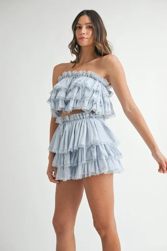 Trendy Ruffle Layered Crop Top and Mini Skirt Set for Women | Summer Outfits, Beachwear, Party Dresses | Perfect for Dates, Vacations & Night Out