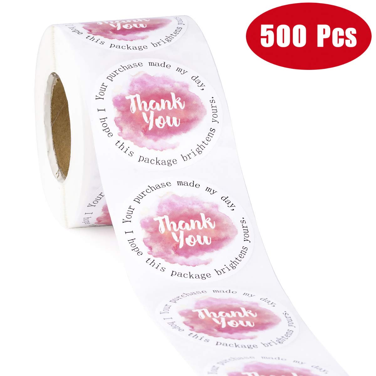 WRAPAHOLIC Thank You Business Stickers - Pink Ink Painting Gift Wrap Labels, 2x2 Inch Bulk Pack of 500 - Perfect for Packaging, Shipping & Customer Appreciation Gifts