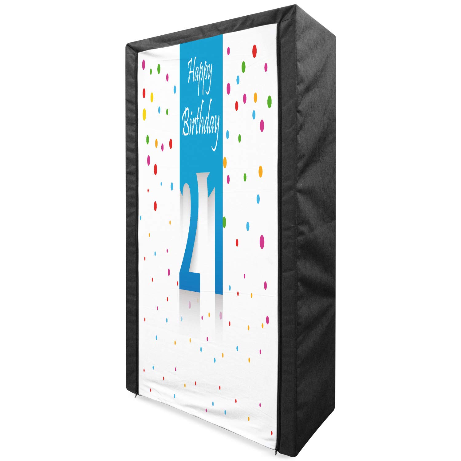 Ambesonne 21st Birthday Portable Fabric Wardrobe - Party Themed Happy Birthday Celebration Print with Colorful Background - Clothing Organizer & Storage Closet with Shelves (33.5 Inches, Multicolor) - Perfect for Birthday Parties, Dorm Rooms & Small Space Organization