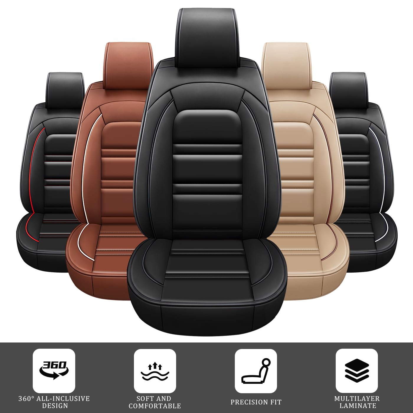 Premium Leather Car Seat Covers for Ford Excursion 2000-2005 - 8-Piece Full Set (Front & Rear Seats) - Waterproof, Wear & Stain Resistant Beige Seat Protectors - Perfect for Road Trips, Family Travel & Off-Road Adventures